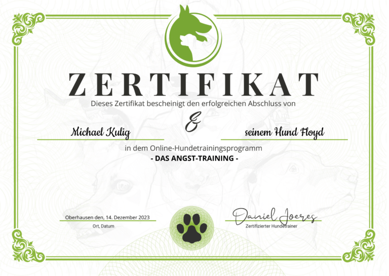 Zertifikat Angst Training Fithund Hundeschule Dortmund