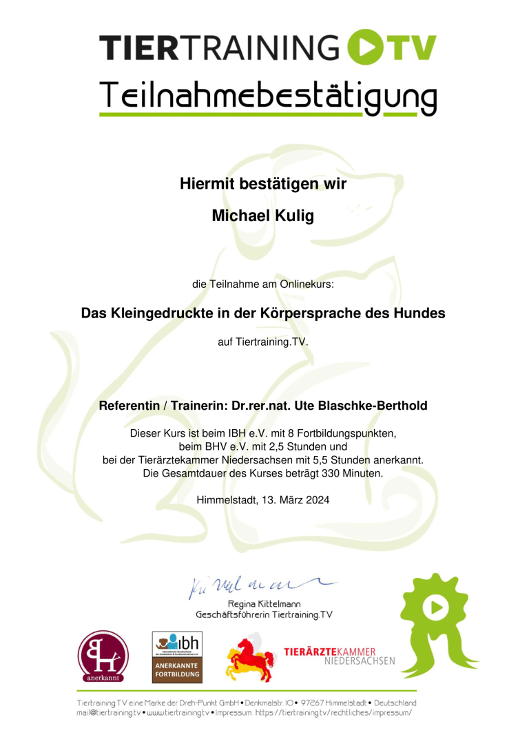 Kurs: Das Kleingedruckte in der Körpersprache des Hundes
