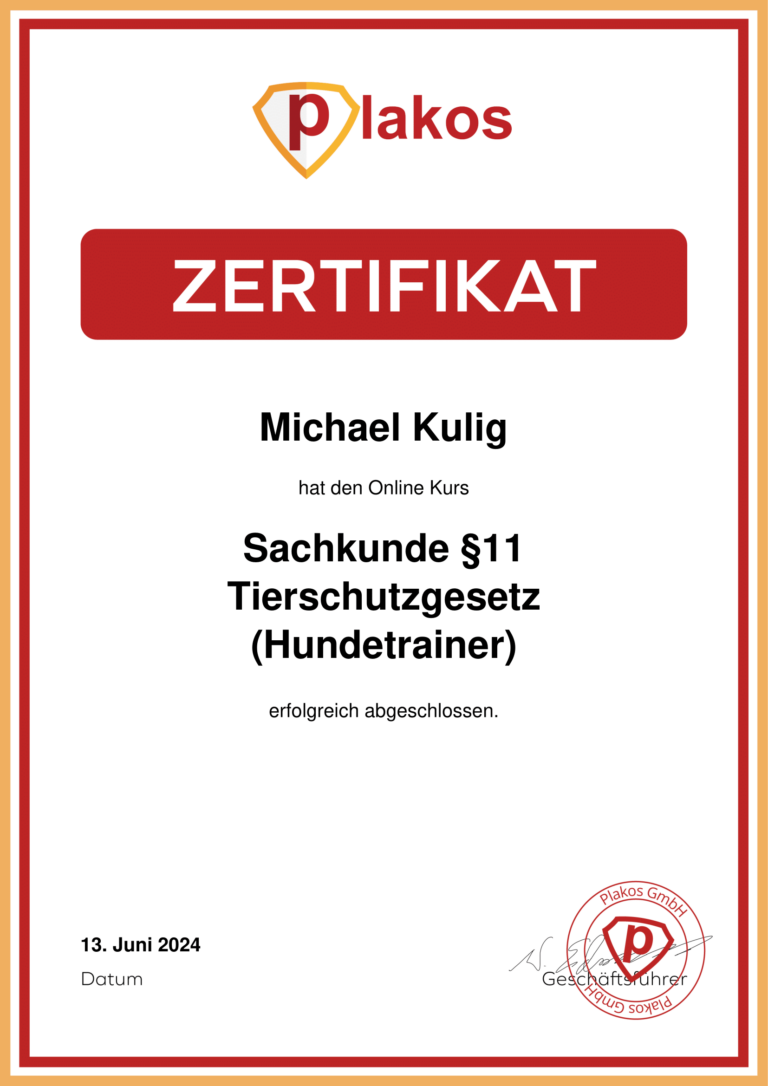 Sachkunde Tierschutzgesetz Hundetrainer Michael Kulig