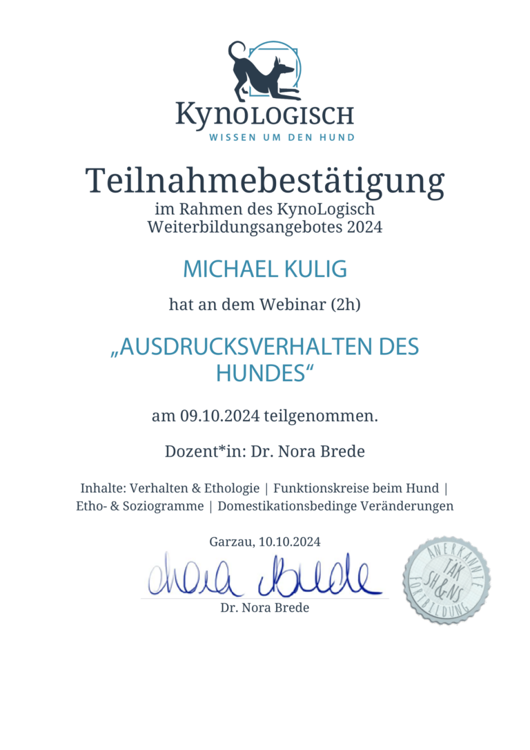 Kynologisch Michael Kulig Ausdrucksverhalten des Hundes