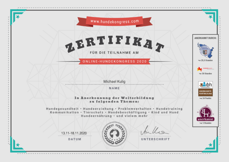 Hundekongress Vol. 2 Zertifikat Michael Kulig FitHund