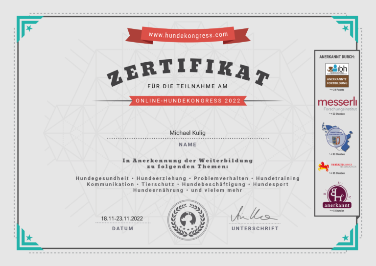 Hundekongress Vol. 4 Zertifikat Michael Kulig FitHund Dortmund