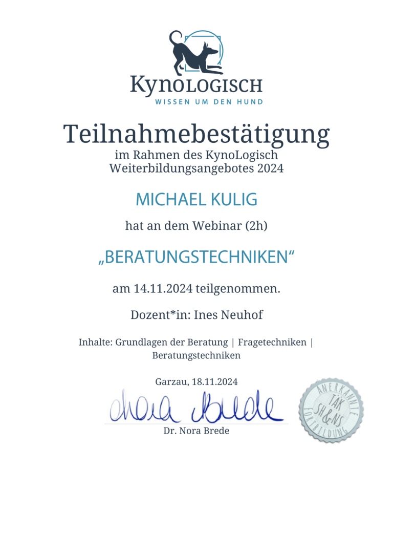 Kynologich Beratungstechniken Michael Kulig