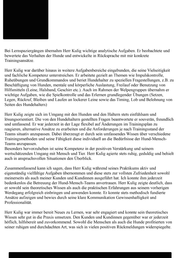 Praktikumsbescheinigung Teil 2 Michael Kulig Fithund